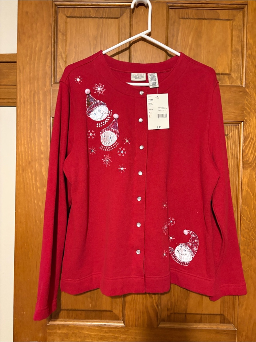 croft & barrow Red Holiday Embroidered Cardigan with Pearl-Style Buttons